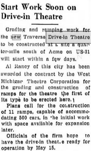 dec 1949 article on construction Traverse Drive-In Theatre, Traverse City